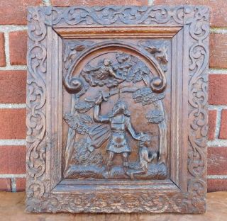 Antique Carved Figural Wooden Door Panel Bible Story Abraham Issac Judaica