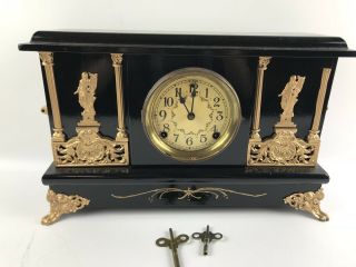 Antique Sessions 8 Day Mantel Clock 8 - Day Gong Bell Strike Chime 1412