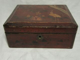 Old Japanese Lacquered Box With Crane To Lid - 7½ " X 6½ " X 3 "
