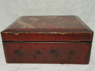 Old Japanese LACQUERED BOX With Crane To Lid - 7½ 