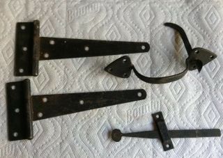 Vintage Antique Wrought Iron Door Thumb Latch Handle With Door Hinges