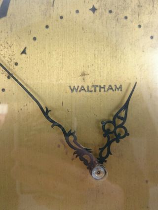WALTHAM WALL CLOCK Antique Oval Art Noveau Wood Frame Brass Tone Quartz Movement 7
