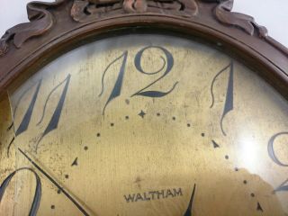 WALTHAM WALL CLOCK Antique Oval Art Noveau Wood Frame Brass Tone Quartz Movement 8