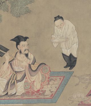 Chinese old scroll painting Scholars and their attendants aside Tang dynasty 2