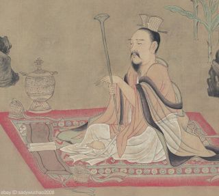 Chinese old scroll painting Scholars and their attendants aside Tang dynasty 4