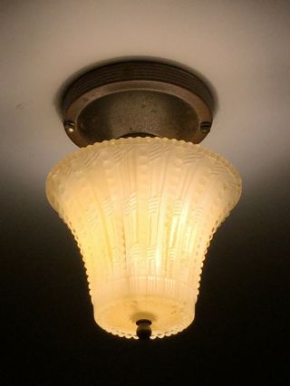 Vintage Art Deco Pale Pink Bubble Glass Flush Mount Ceiling Light Fixture