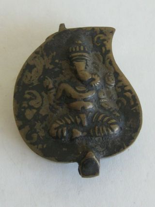 Fine Old Antique India Hindu Lord Ganesha Brass Sindoor Tikka Kumkum Bindi Box