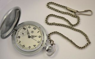 Molnija Ussr Soviet Pocket Watch Molnia Wood Grouse 18j With Chain