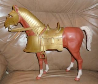 1965 Louis Marx Brown Horse On Wheels With Armor - 13 1/2 Inches In Height