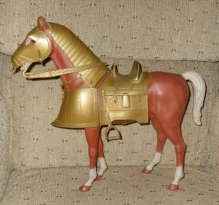 1965 Louis Marx Brown Horse on Wheels with Armor - 13 1/2 inches in height 3