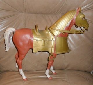 1965 Louis Marx Brown Horse on Wheels with Armor - 13 1/2 inches in height 4