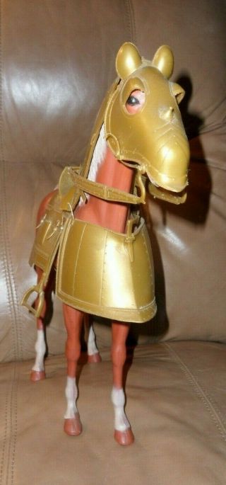 1965 Louis Marx Brown Horse on Wheels with Armor - 13 1/2 inches in height 6