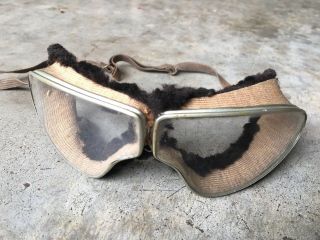 Rare Wwii British Military Issue Fur - Lined Tank Goggles