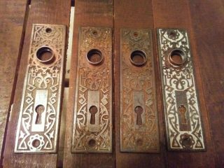 4 Victorian Eastlake Cast Iron Door Knob Plates Ornate Art Nouveau Art Deco 12