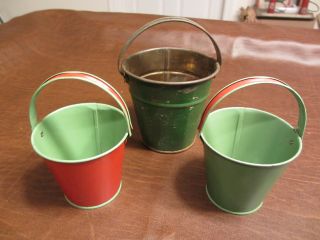 Vintage Antique 1930 50s Era Kids Sand Water Pail Toy Group Of 3 Childs Buckets