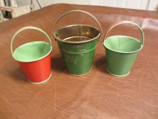 VINTAGE ANTIQUE 1930 50s era KIDS SAND WATER PAIL TOY GROUP OF 3 CHILDS BUCKETS 3