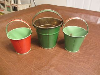VINTAGE ANTIQUE 1930 50s era KIDS SAND WATER PAIL TOY GROUP OF 3 CHILDS BUCKETS 4