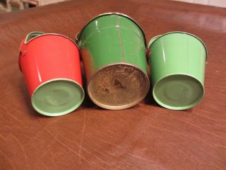 VINTAGE ANTIQUE 1930 50s era KIDS SAND WATER PAIL TOY GROUP OF 3 CHILDS BUCKETS 5
