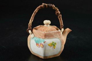 G5004: Japanese Banko - ware Flower Butterfly pattern TEAPOT Kyusu Sencha 3