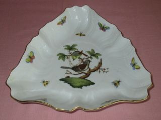 Herend Hungary Porcelain Rothschild Bird Triangle Serving Dish Plate Tray 1191