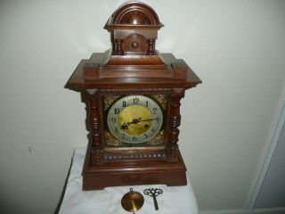 Large,  Oak Case Mantle Clock In Good &.