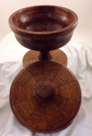 Vintage Hand Made Round Wood Bowl With Lid 7.  5 " Wide 8.  5 " Tall
