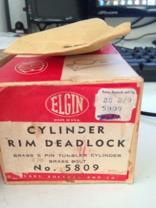 Nos Vintage Elgin Lock Set - Cylinder Rim Deadlock 5809
