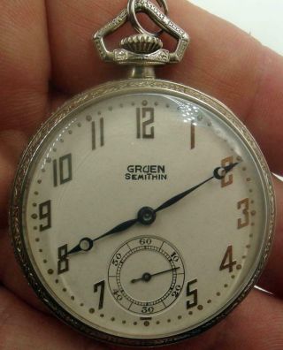 Vintage Art Deco Gruen White Gold Gold Filled? Pocket Watch