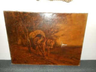 Antique Oil Painting,  Man With His Horse & Wagon,  Leaving The Woods.