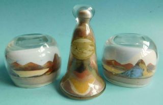 3 Coloured Sand Victorian Glass Paperweight Souvenirs Alum Bay Isle Wight