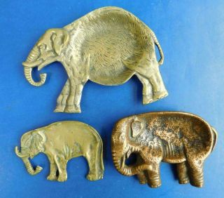 3x Antique Brass And Bronze Elephant Change Or Pin Trays 1890 - 1900s