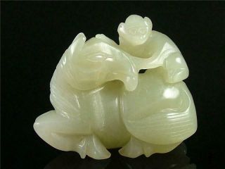 Fine Old Chinese Celadon Nephrite Jade Carved Statue Monkey Ridding On Horse