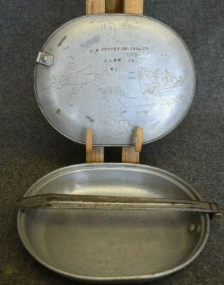 WWI Mess Kit 1918 Aluminum Trench Art The Demon of Hell,  The Kid H.  G Supply.  Co 2
