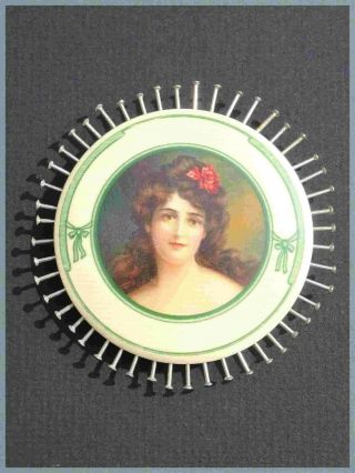Antique French Pin Cushion / Disc Face Of Woman Romantique Circa 19 Th