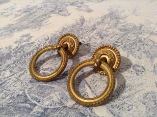 Pair Vintage French Curtain Tie Backs / Rings / Furniture Drawer Handles (2955a)