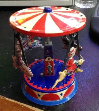 Vintage 1999 Schylling Tin Litho Wind Up Toy Merry Go Round Carousel