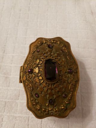 Small Antique Vintage Empire Art Gold Jeweled Ormolu Jewelry Trinket Box Rare.