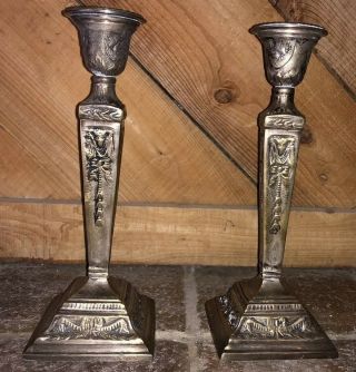 Antique Vintage Pair Solid Brass Rams Head Candlesticks Mythological Gothic