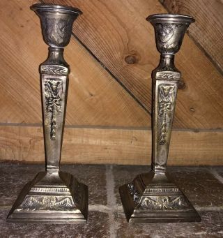 Antique Vintage Pair Solid Brass Rams Head Candlesticks Mythological Gothic 2