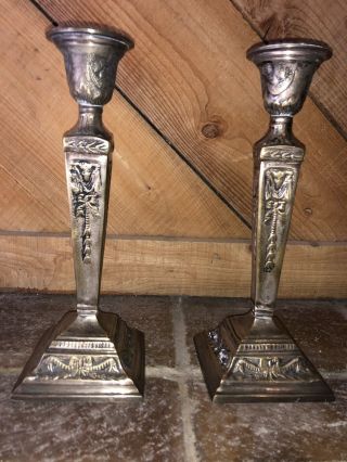Antique Vintage Pair Solid Brass Rams Head Candlesticks Mythological Gothic 3