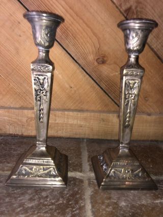 Antique Vintage Pair Solid Brass Rams Head Candlesticks Mythological Gothic 4