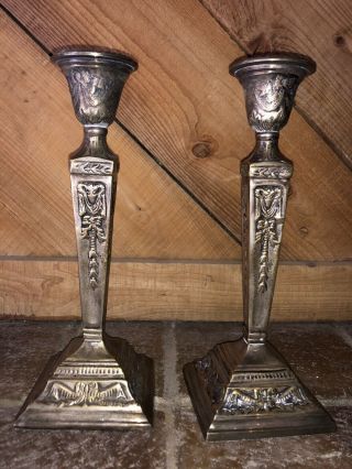 Antique Vintage Pair Solid Brass Rams Head Candlesticks Mythological Gothic 5