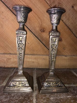 Antique Vintage Pair Solid Brass Rams Head Candlesticks Mythological Gothic 6