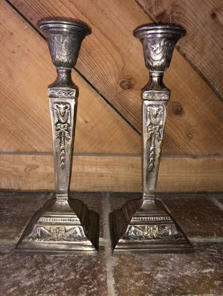 Antique Vintage Pair Solid Brass Rams Head Candlesticks Mythological Gothic 7