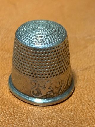 Antique Sterling Silver Thimble By Waite Thresher Co.  Leaves Size 9