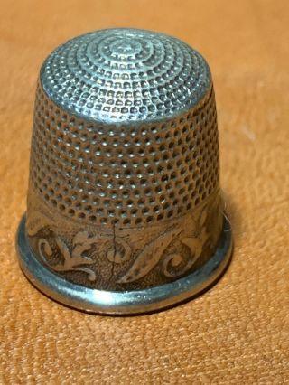 Antique Sterling Silver Thimble by Waite Thresher Co.  Leaves Size 9 3