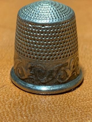 Antique Sterling Silver Thimble by Waite Thresher Co.  Leaves Size 9 5