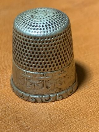 Antique Sterling Silver Thimble By Waite Thresher Co.  Anchors Vintage Size 8