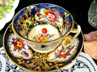 Antique English Porcelain Coalport 1825 Tea Cup And Saucer Painted Floral Teacup