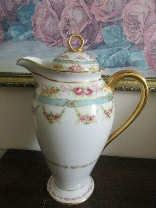 Antique Limoges Elite France Hand Painted Chocolate Pot Pink Roses Flowers Gold